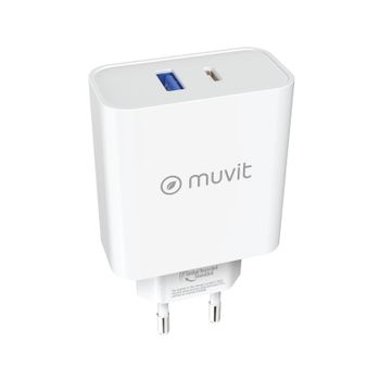 Muvit For Change Cargador de Pared 1 USB QC 3.0 18W+1 USB-C PD 65W Blanco