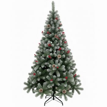Arbol De Navidad Pino Nevado 210cm Con Adorno De Piña Frutos Rojos Y Nieve