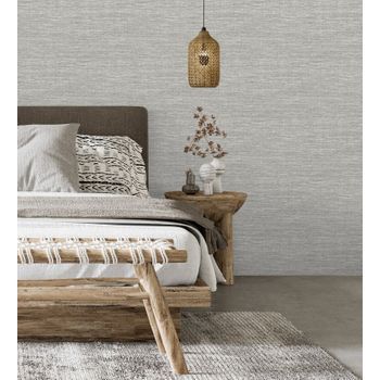 Papel Pintado Vinílico Lavable Rafia Con Fibras De Sisal Teñido En Relieve Color Gris - Studs Texture 682099 De Gaulan - Rollo De 10 M X 0,52 M