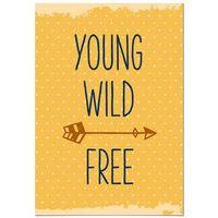 panorama cuadro de aluminio infantiles para habitacion frase young wild free 70x100 cm