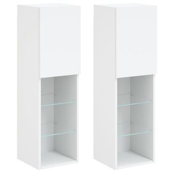 Muebles De Tv Con Luces Led 2 Uds Blanco 30,5x30x102 Cm Vidaxl