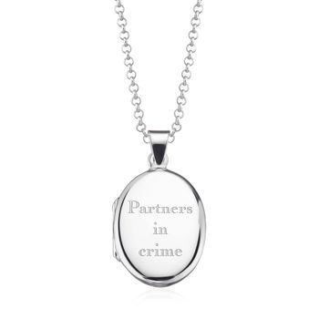 Engraved Silver Oval Locket Necklace
