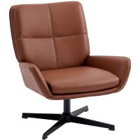 homcom sillon giratorio tapizado en pu con asiento acolchado marron