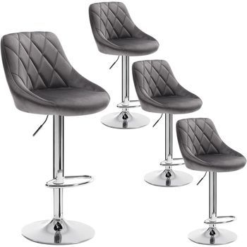 Juego De 4 Taburetes De Bar,asiento Terciopelo,base Redonda De Metal,39 X 47 X 104 Cm, Gris Oscuro,woltu