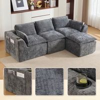 sofa modular de 3 plazas con reposapies chenilla gris oscuro y diseno combinable