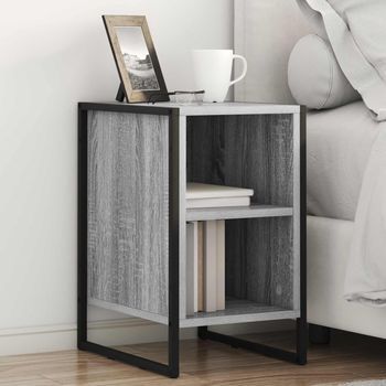 Mesitas De Noche (2 Uds) - Mueble Para Dormitorio - Madera Y Acero - Gris Sonoma (39.5x30x50cm)