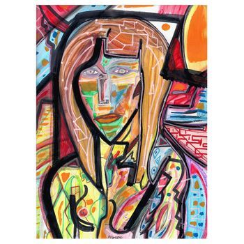 Legendarte - Cuadro Lienzo, Impresión Digital - Colores Y Líneas De Un Retrato - Decoración Pared Cm. 50x70