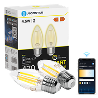 aigostar edison bombillas alexa led e27 bombillas inteligentes 45w 470lm wifi bombilla vintage c35 bombillas filamento regulable 2700k-6500kr compatible con alexagoogle home transparente 2 pack