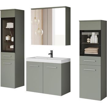 Conjunto De Muebles De Baño Madrid Ii, Juego De Muebles De Baño, Lavabo Incluido, Sin Iluminación Led, Color Verde Niebla