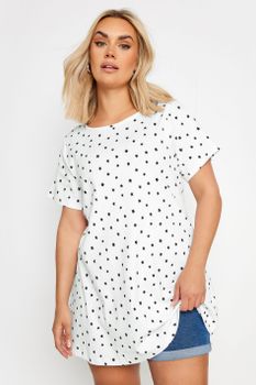Yours Camiseta Blanca De Algodón Con Estrellas, Mujer Curvy Y Tallas Grandes, Yours