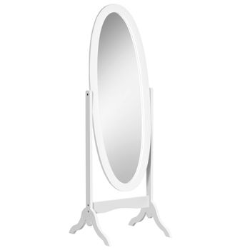 HOMCOM Espejo de Pie Ovalado Estilo Shabby Chic Inclinación ajustable 48x46x147 cm MDF Blanco   Aosom España