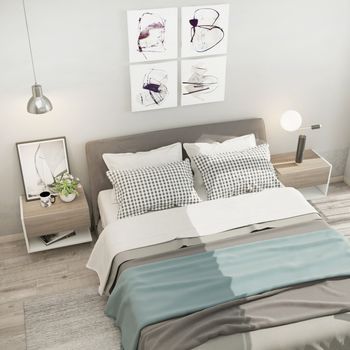 Set De 2 Mesitas De Noche De Madera Homcom 46x30x30cm - Blanco, Roble