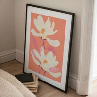 cuadro magnolia rosa marco negro 50x70 cm
