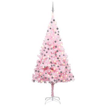 Árbol De Navidad Preiluminado Con Luces Y Bolas Rosa 210 Cm Vidaxl