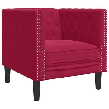 Sillón De Salón | Silla | Sillón Chesterfield De Terciopelo Artificial Rojo Tinto