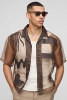 camisa oversize recta de manga corta y organdi con apliques brown
