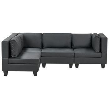 Sofá Modular Esquinero Moderno 4 Plazas Tapizado Piel Sintética Patas Negras Respaldo Acolchado Derecho Negro Unstad