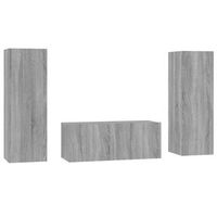 set de muebles para tv 3 uds  mueble de salon  mesa de tv madera contrachapada gris sonoma