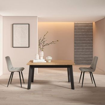 Mesa comedor efecto madera roble y negro 140x90x75cm