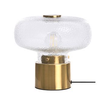 Lámpara De Mesa Estilo Glam Moderno Con Base De Hierro Pantalla De Vidrio Texturizado Latón Tara