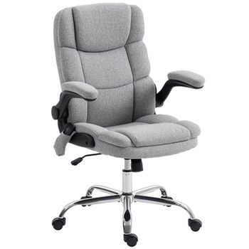 HOMCOM Silla de Oficina Masajeadora a 4 Puntos con Calefacción y Reposabrazos Plegables, Gris