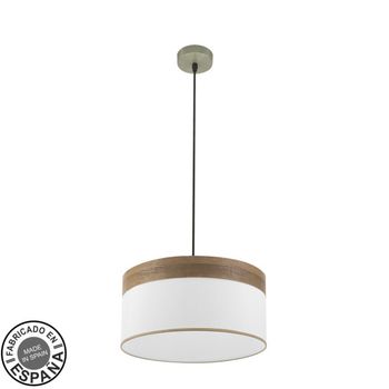 Colgante cloe 1xe27 cuero/blanca-madera oscura regx40x40 cm