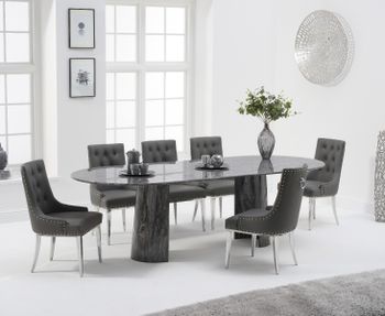 Sutton 260cm Table Grey Marble With Talia Faux Leather Chairs - Grey, 6 Chairs