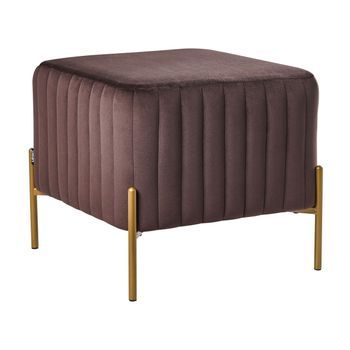 Puf Cuadrado De Terciopelo Con Patas De Metal Doradas Otomana Taburete Estilo Glamuroso Marrón Utah