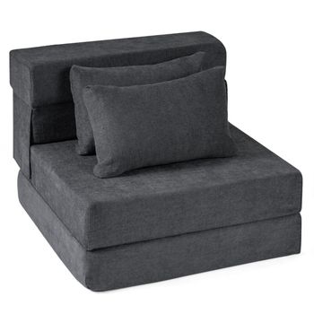 Costway Sofá Cama Futón Plegable 3 en 1 con 2 Almohadas Tejido de Chenilla Color Gris para Salón Dormitorio o Oficina