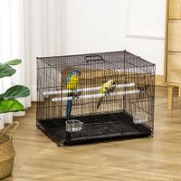 pawhut jaula para pajaros de metal 60x41x41 cm con comederos y 2 perchas