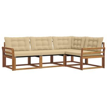 Conjunto De Sofás De Exterior Con Cojín 4 Piezas | Mueble De Jardín Natural Y Beige