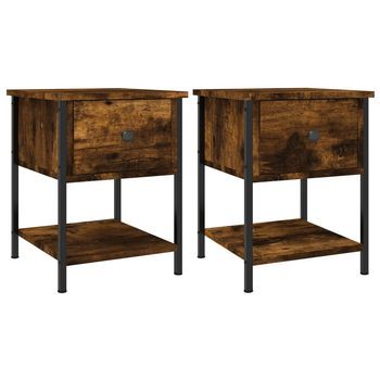 Mesita Noche 2 Uds Madera Ingeniería Roble Ahumado 34x35,5x45cm Vidaxl