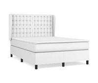 cama box spring con colchon cuero sintetico blanco 140x190 cm botones