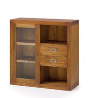 vitrina con puerta cristal y 2 cajones de madera marron anch 90 cm