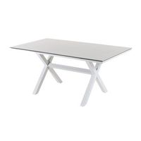 mesa auxiliar cristal templado patas en x aluminio y cristal color blanco 140x80cmx65cm