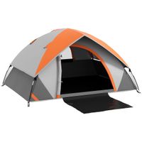 outsunny tienda de campana plegable para 2 personas con ventana y bolsa impermeable 3000 mm 210x150x110 cm gris y naranja