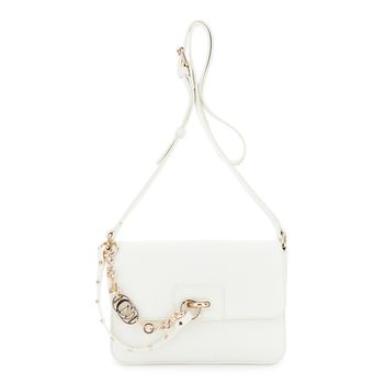 bolso de hombro con solapa efecto piel y adornos. white