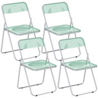 homcom set de 4 sillas plegables de acrilico sillas transparentes verde
