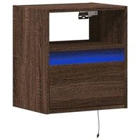 mesita de noche de pared con cajon con luces led y compartimento abierto en madera de ingenieria marron dec034182