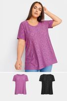 yours juego 2 camisetas con bordados calados morada y negra mujer curvy y tallas grandes yours