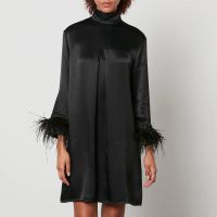 sleeper party shirt feather-trimmed satin dress - xs