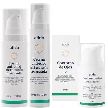 Atida Sérum Antiedad Hidratación Avanzada 30 ml + Crema 50 ml + Contorno Ojos  Bolsas y Ojeras 15 ml
