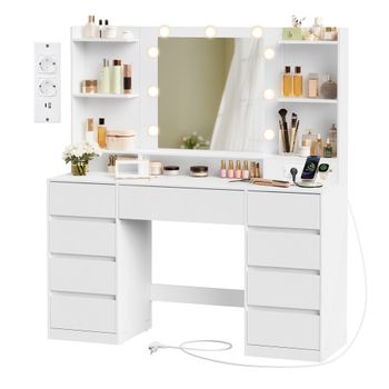 Tocador con espejo LED y amplio espacio de almacenamiento, con cajones / 107 x 40 x 144 cm