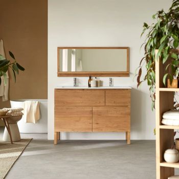 Mueble de baño de roble macizo y cerámica de 120 cm