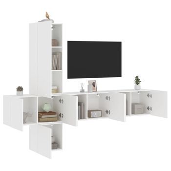 5 Uds Muebles Tv De Pared | Mueble De Salón | Armario Tv Madera De Ingeniería Blanco Cfw780441