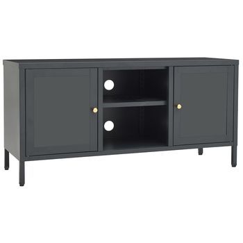 Mueble Tv | Mueble De Salón | Armario Tv Acero Y Vidrio Gris Antracita 105x35x52 Cm