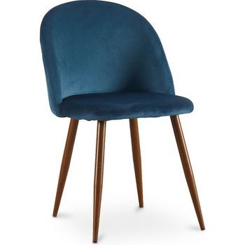 Silla De Comedor - Tapizada En Tercipelo - Diseño Escandinavo - Evelyne Azul Oscuro