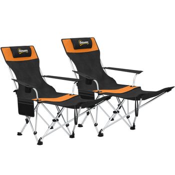 Outsunny Set 2 Sillas de Camping Plegables con Reposapiés y Portavasos, 82x50/100x88 cm, Nero e Arancione   Aosom España