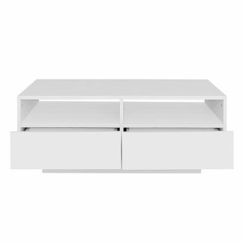 Mesa De Centro Con 4 Cajones Con Luz Led - Acabado Brillante - Blanco