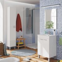 pack de muebles de bano color blanco brillo estilo moderno mueble bano  espejo  columna  lavabo ceramico